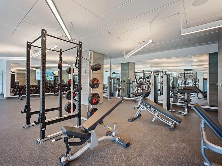 Work out in a fitness center with a stunning view, blending exercise with scenic surroundings.