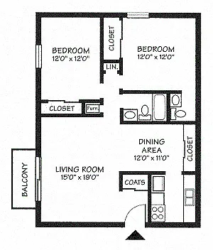Floor plan 2 Bed 1.5 Bath Large