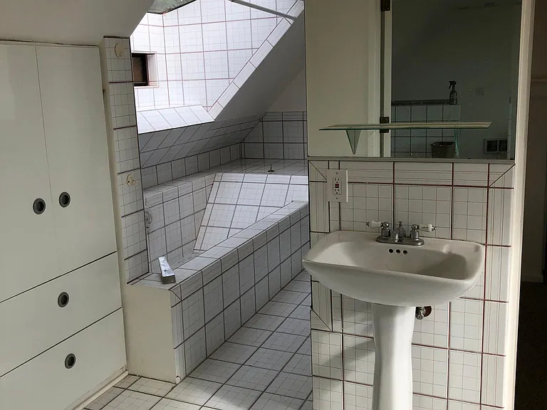 Upstairs shower (with large skylight) and bathroom.