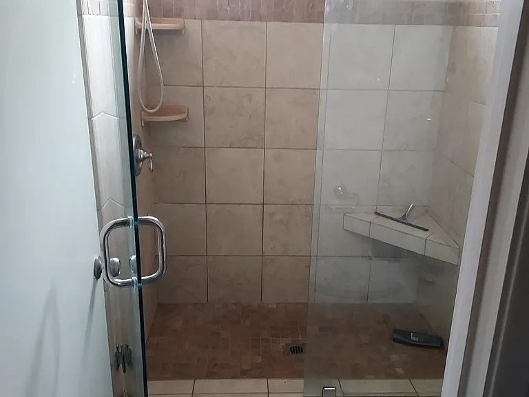 Master Bathroom Tile and thick glass.