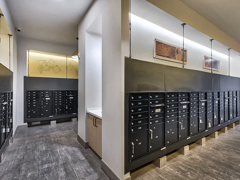 Indoor mail room and 24-hour package pickup service