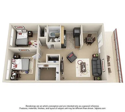 Floor plan Two Bedroom One Bath
