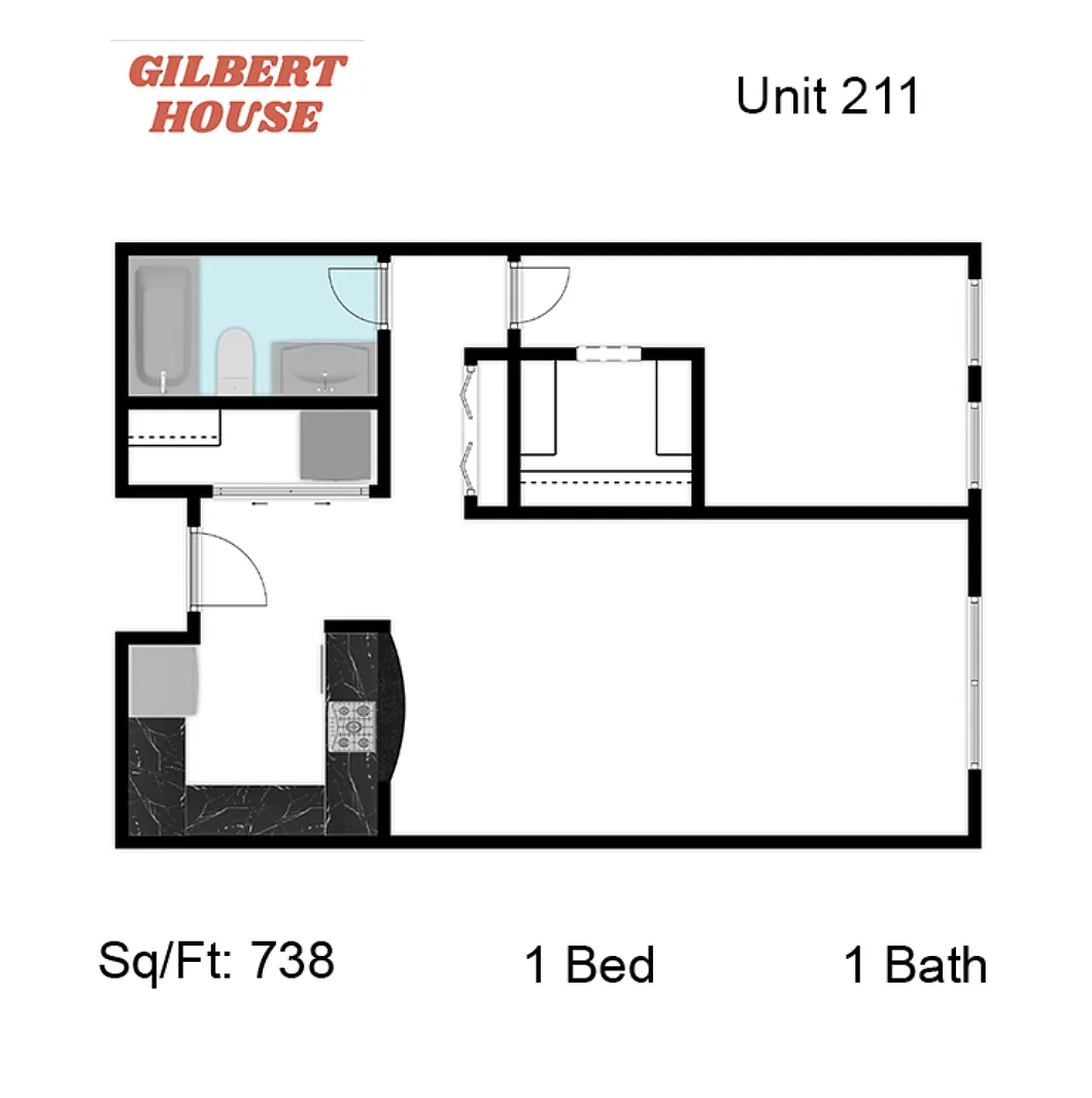 Floor plan 1 Bed 1 Bath A