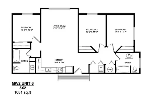 Floor plan 3x2B Furnished