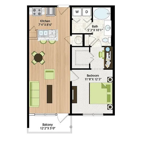 Floor plan One Bedroom One Bath (754 SF)