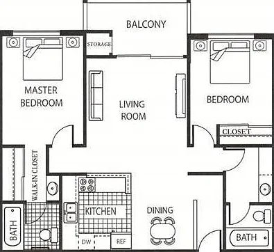 2 Bedroom 2 Bathroom Allure Floor Plan
