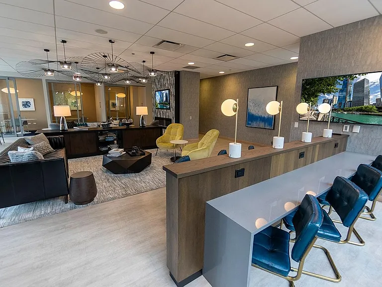 Resident lounge with laptop desk area