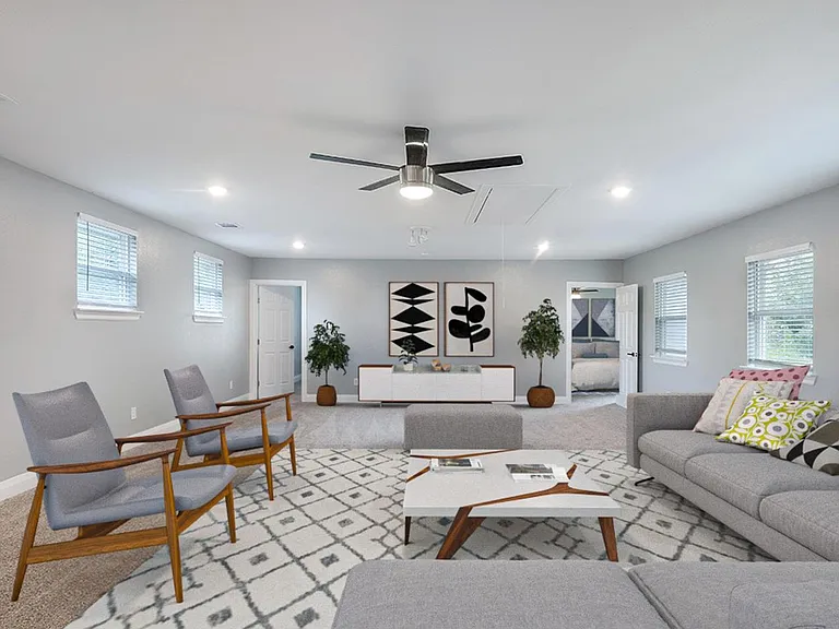 This image shows a virtually furnished space. This space comes unfurnished.