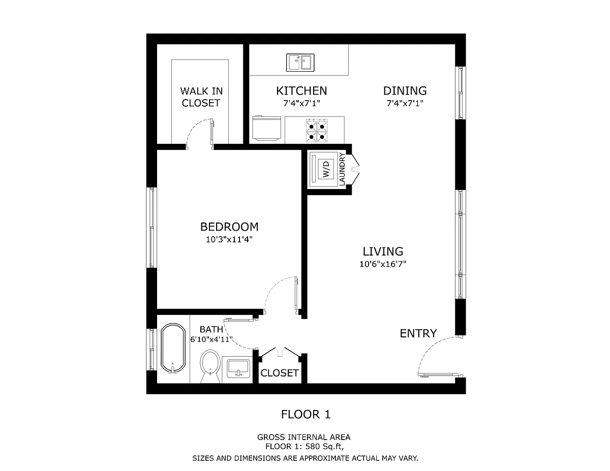 Floor plan 419 1 Bed 1 Ba