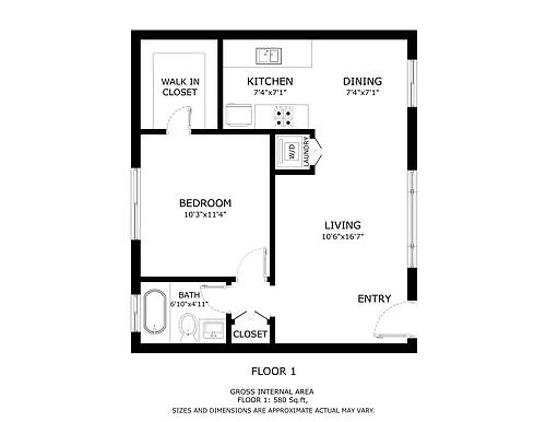 Floor plan 419 1 Bed 1 Ba