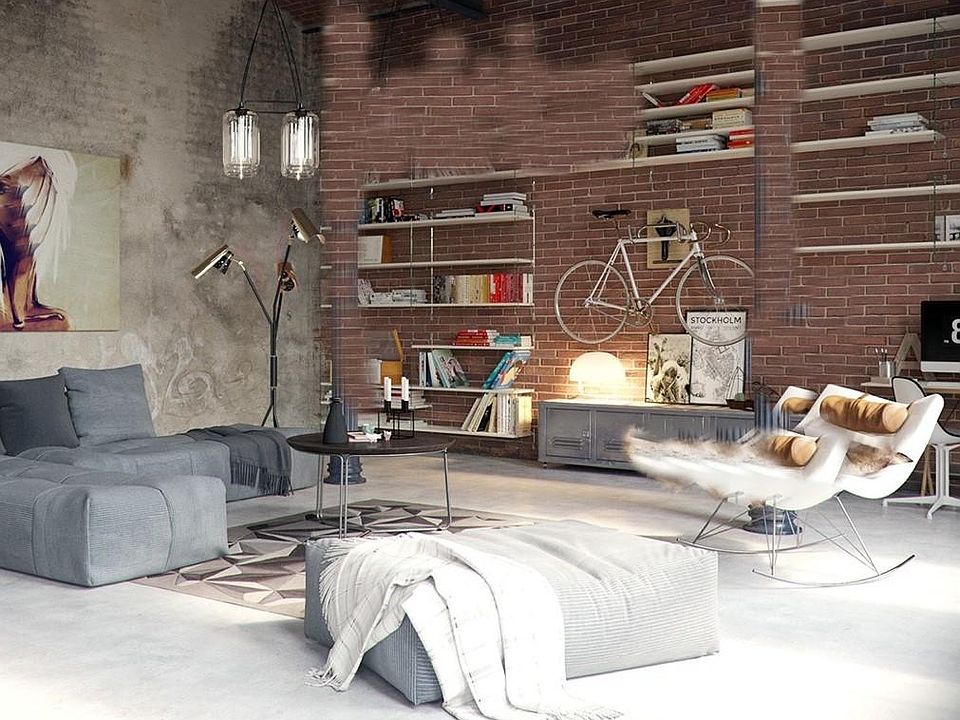 Exposed brick, concrete floors