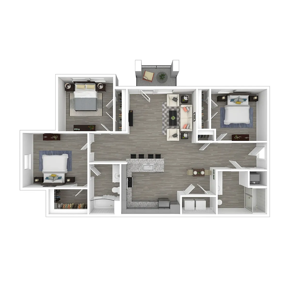 Floor plan Income-Restricted Three Bedroom (60% AMI)