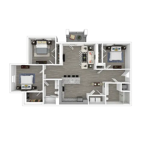 Floor plan Income-Restricted Three Bedroom (60% AMI)