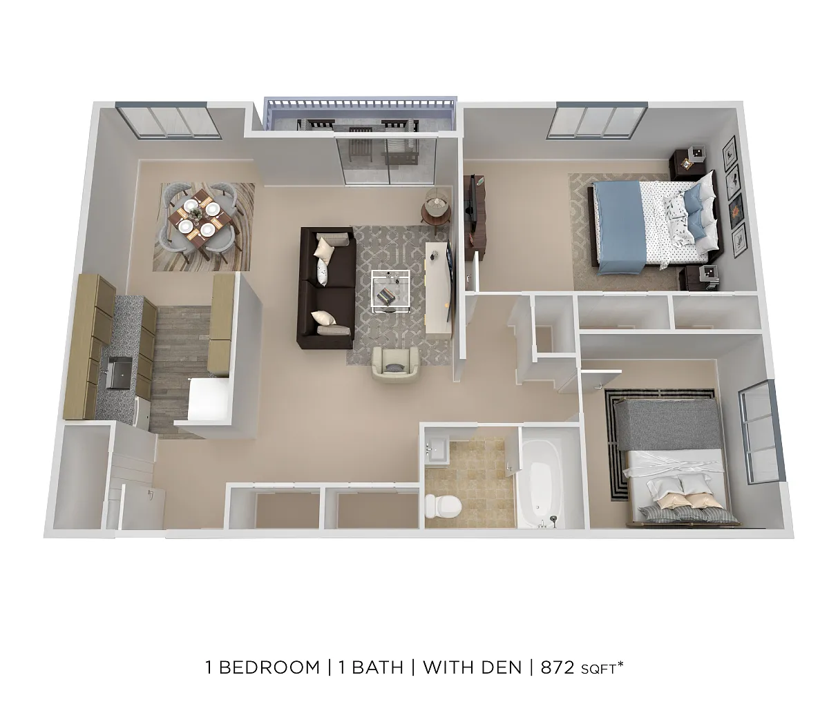 Floor plan One Bedroom w/ Den - 872 sqft