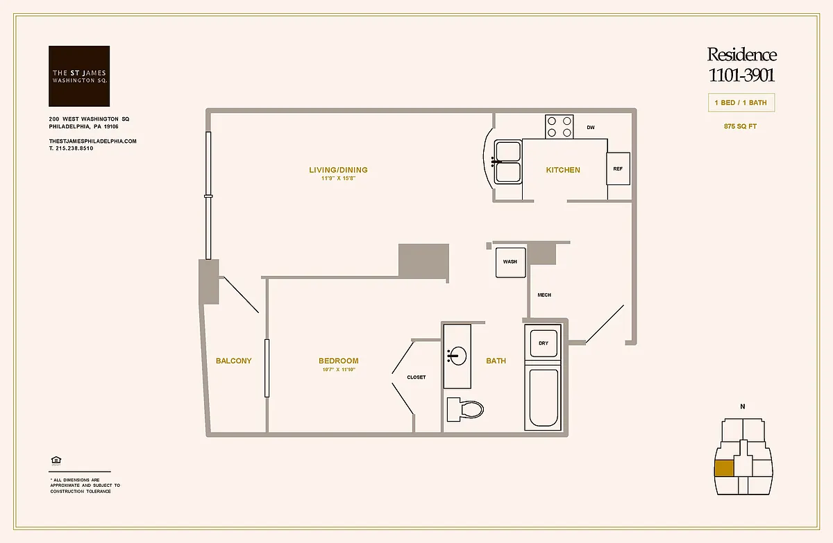 Floor plan 1 Bed 1 Bath A1W