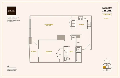 Floor plan 1 Bed 1 Bath A1W