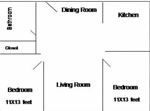 Floor plan 2 Bed - 1 Bath