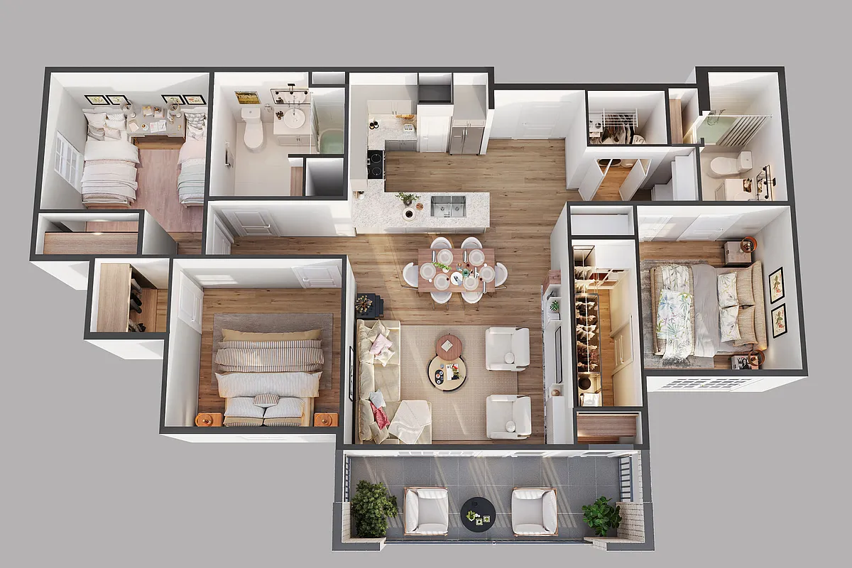 Floor plan 3 Bed 1270sf