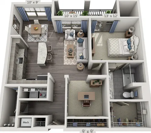 Floor plans are artist's rendering. All dimensions are approximate. Actual product and specifications may vary in dimension or detail. Not all features are available in every apartment. Prices and availability are subject to change. Floor plans are artist