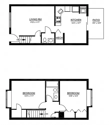 Floor plan B2 - 2 Bed 1.5 Bath Townhome