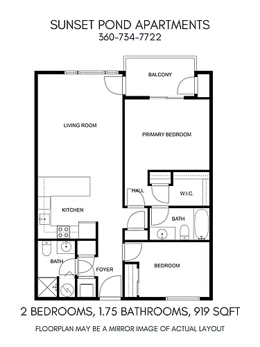 Floor plan 2 Bedroom Pond View Available Middle of Nov