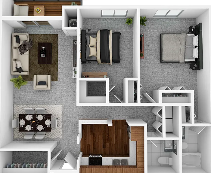 Two Bedroom 1.5 Bathroom Floorplan Diagram