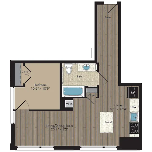 Floor plan 1 Bed/1 Bath 1.1a - 50%