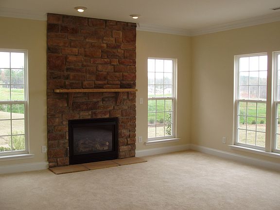 Stone faced gas fireplace