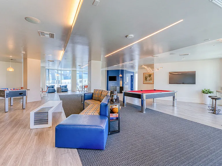 Game room including a pool table and television