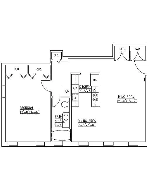 Floor plan Residence 1E One Bedroom Lower