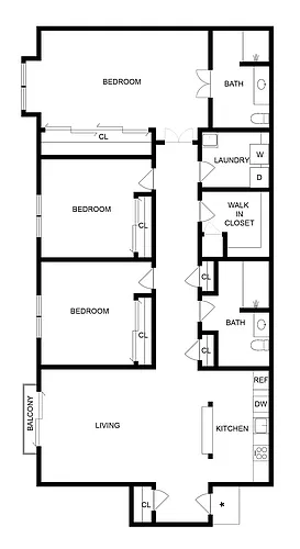 Floor plan 3 BR x 2 BA - B