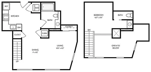 Floor plan 1BR/1.5BA Loft