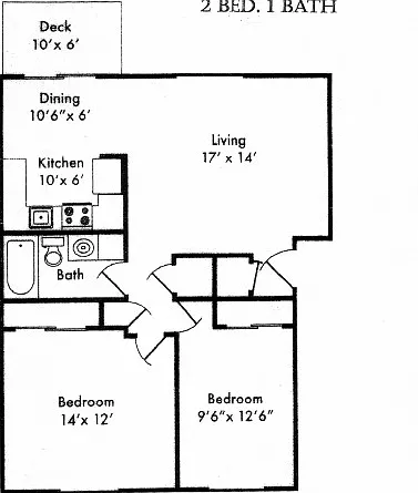 Two Bedroom, One Bath Floor Plan Two Bedroom, One Bath Floor Plan