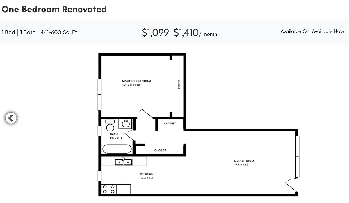 Floor plan One Bedroom Renovated