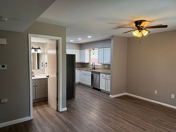Dining room view into kitchen