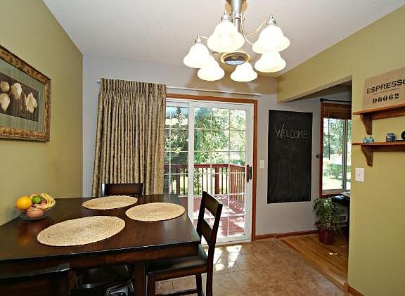 Bright dining area that's convenient and cheerful.