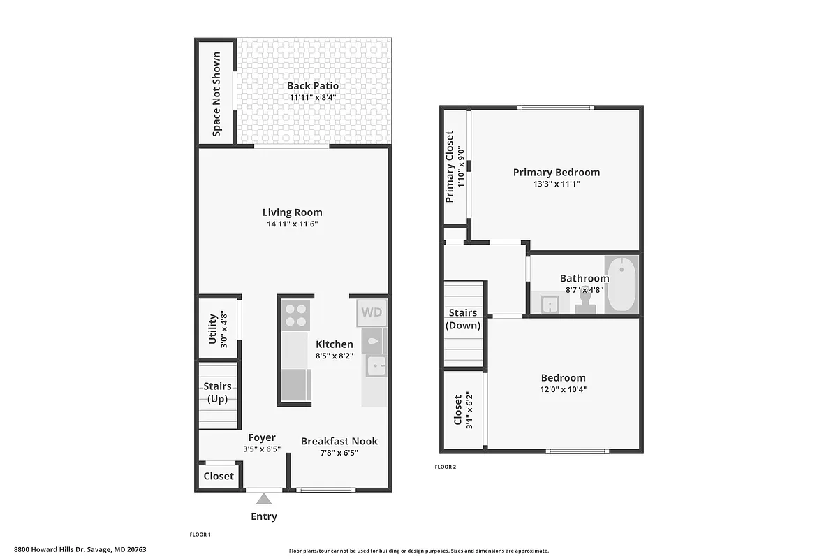 Floor plan 2 Bedroom 1 Bath Townhome