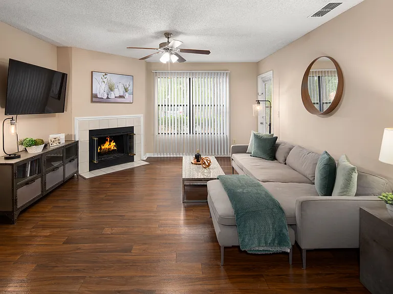 Open Concept Living Room with Ceiling Fan