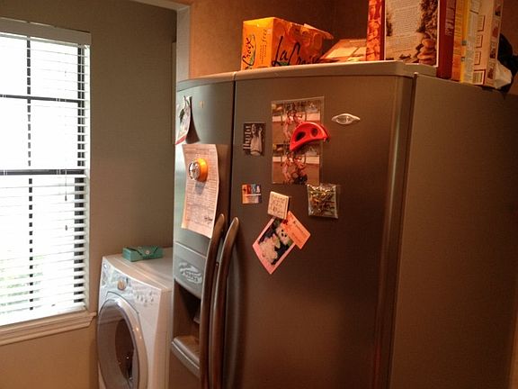 Stainless Fridge, Washer (Dryer not shown)