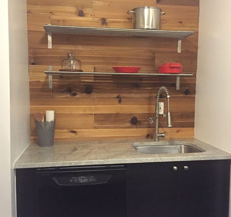 Kitchen - new cedar wall, pot filling faucet, new granite co