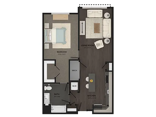 Floor plan 1 Bed/1 Bath-A6