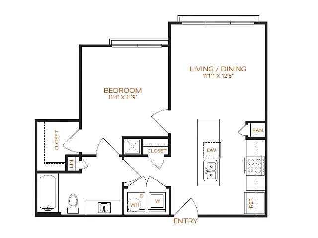 Floor plan 1 Bed, 1 Bath C (80% Income Restricted)