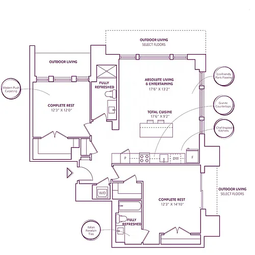 Floor plan 2 Bed - 2 Bath | B20