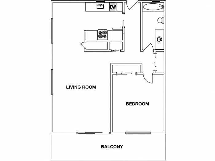 Floor plan 1 Bed / 1 Bath: Type B