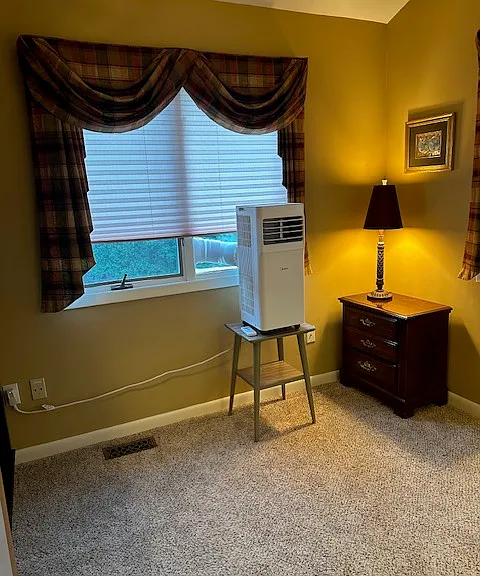 Window with blinds and curtains