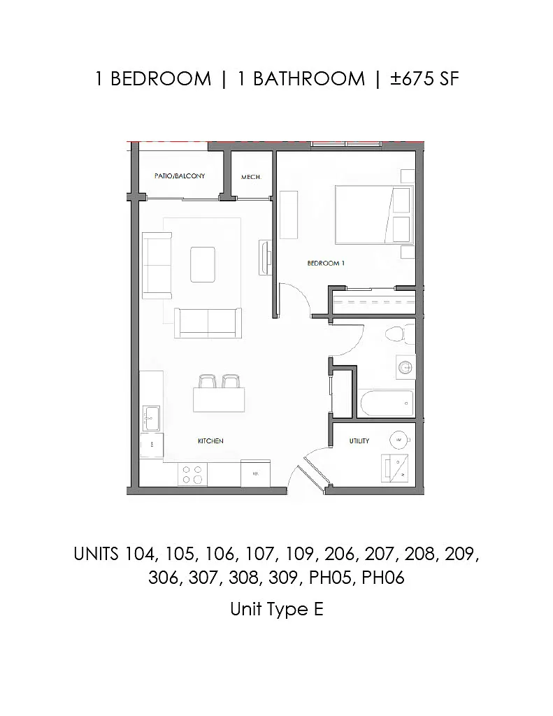 Floor plan One Bedroom One Bath Large