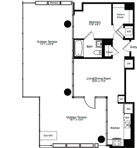Floor plan One Bedroom B 14 with Terrace