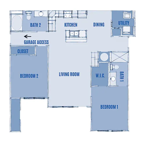 Floor plan 2 Bed with Garage - Phase I