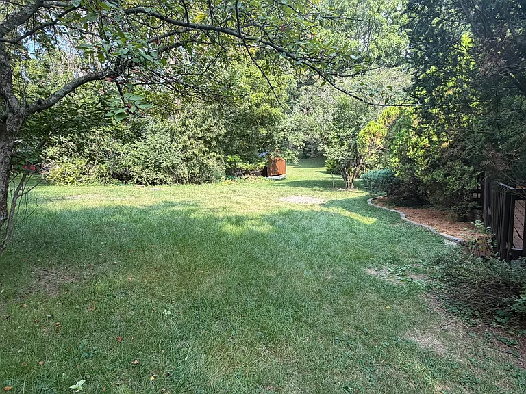 back yard with recently laid mulch