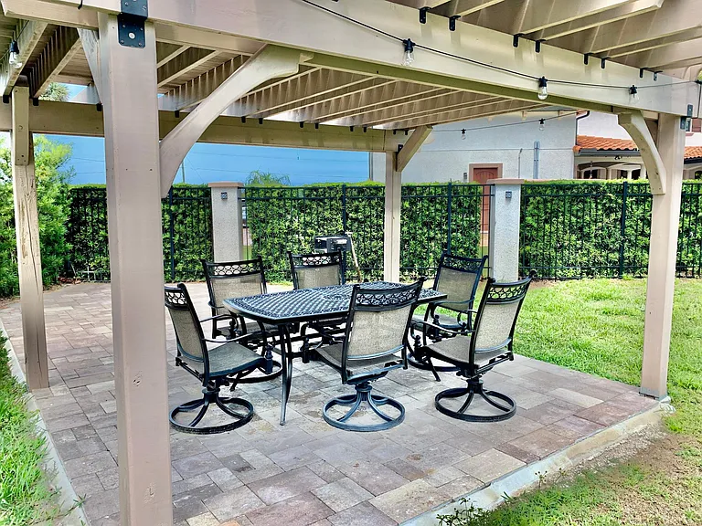 shared sitting area and BBQ stand